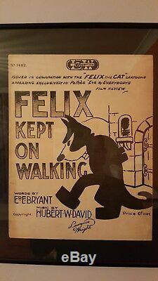 Very Rare Felix Le Chat Encadré 1923 Partitions Félix Continue De Marcher