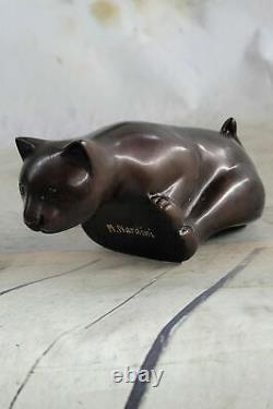 Vieux Chat En Bronze Signé Figurine Sur La Base Cats Art Déco Nr Sculpture Figure Art