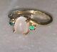 Vintage 14k Yg Moonstone + Emerald Ring Sz 6.5 Chats Eye Glow Art Deco Retro