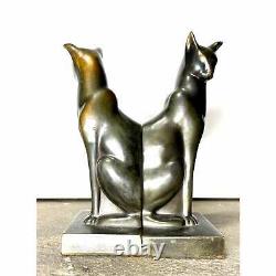 Vintage 1920s 9 Art Deco Cast Bronze Designer Metal Cat Livre Une Paire