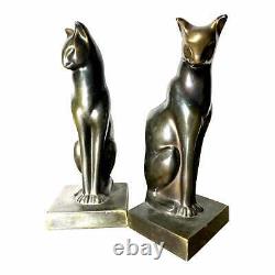 Vintage 1920s 9 Art Deco Cast Bronze Designer Metal Cat Livre Une Paire