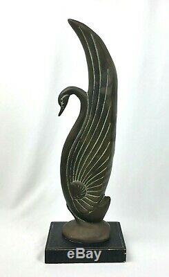 Vintage (1930) Brass Art Deco Swan Withbeautiful Aged Patina Black Base 16 Grand