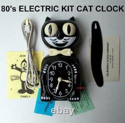 Vintage 80s Électrique-black Kit Cat Klock-kat Clock Original Moteur Rébuilt-works