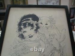 Vintage Antique Merrillmculp Blosser Dessin Art Déco Mignon 1920 Kitty Cat Femme