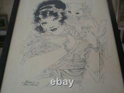 Vintage Antique Merrillmculp Blosser Dessin Art Déco Mignon 1920 Kitty Cat Femme