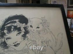 Vintage Antique Merrillmculp Blosser Dessin Art Déco Mignon 1920 Kitty Cat Femme