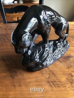 Vintage Art Déco Black Panther Big Cat Statue En Céramique Figurine