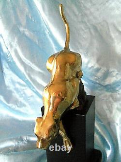 Vintage Art Deco Cugar Panthère En Laiton Pedestal Cat Statue Figurine