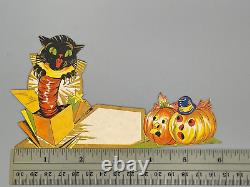 Vintage Art Déco Halloween Bridge Place Carte Hallmark Black Cat & Jol