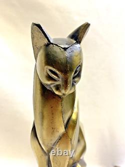 Vintage Art Déco, Lourd, Bronze, (peut-être Cornell) Cubist Cat Bookends 7 3/4