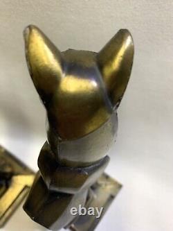 Vintage Art Déco, Lourd, Bronze, (peut-être Cornell) Cubist Cat Bookends 7 3/4