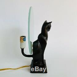 Vintage Art Déco Métal Coulé Cat Figure Figural Table Lampe Frankart Style