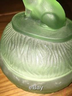 Vintage Art Deco Satin Vert Boite A Poudre Jar L E Smith Assis Felix Cat