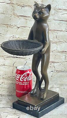 Vintage Artisanal 15 Bronze Art Deco Cat Porte-cartes D'affaires Statue Sculptur