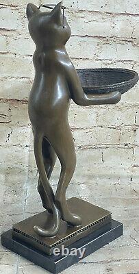 Vintage Artisanal 15 Bronze Art Deco Cat Porte-cartes D'affaires Statue Sculptur