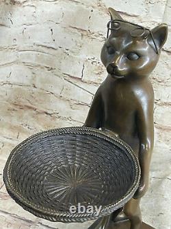 Vintage Artisanal 15 Bronze Art Deco Cat Porte-cartes D'affaires Statue Sculptur