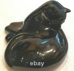 Vintage Baccarat France Crystal Black Cat Grooming Figurine Paperwt