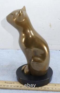 Vintage Bronze Sculpture Art Déco Sitting Cat Statue Signée Dewitt