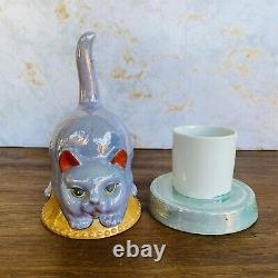 Vintage Chikaramachi Noritake Japon Art Deco Lusterware Cat Figural Jar Box Rare