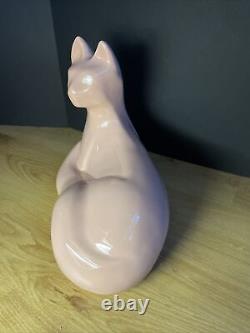 Vintage Haeger Pink Céramique Cat Sculpture Figure MCM -moderniste- Art Déco Grand