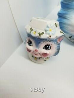 Vintage Lefton Mlle Priss Kitty Cat 5 Piece Tea Set Et 1950 Cookie Jar Rare