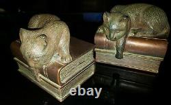 Vintage MID Century Cats Matching Bookends Set Art Déco Composite 5