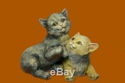 Vintage Old Bronze Signé Figure Bergman Cats Art-déco Deux Cat Sculpture Affaire