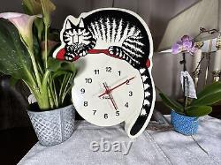 Vintage Rare Bk Liban Cat Klock Horloge Animal Kat Fonctionne Forme Vg