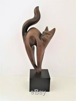 Vntg Austin Productions Moderniste Bronze Sculpture Cat Tone Signée Daté Tn-o Euc