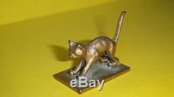 Vtg Art Déco Bronze Cat Miniature Statue Israël Aharon Bezalel Bier