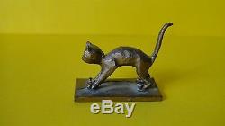 Vtg Art Déco Bronze Cat Miniature Statue Israël Aharon Bezalel Bier