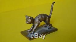Vtg Art Déco Bronze Cat Miniature Statue Israël Aharon Bezalel Bier