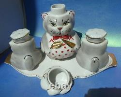 Vtg Potterie Russie Gardner Verbilky Cats Figural Sel Poivre Shaker Bac De Bouteille