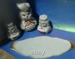 Vtg Potterie Russie Gardner Verbilky Cats Figural Sel Poivre Shaker Bac De Bouteille