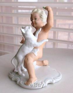 Wallendorf Art Déco Garçon Avec Chat Vintage Figurine En Porcelaine Allemagne